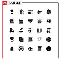 symboles d'icônes universels groupe de 25 glyphes solides modernes d'éléments de conception vectoriels modifiables d'arme de casquette de cuisine de boisson de voiture vecteur