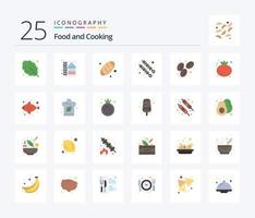 pack d'icônes de couleur plate de 25 aliments, y compris la tomate. nourriture. pain. café. kebab