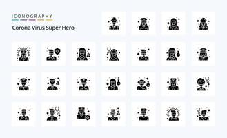 25 pack d'icônes de glyphe solide de super héros de virus corona vecteur