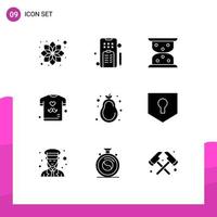 9 icônes créatives signes et symboles modernes de nutrition fruit sablier chemise père éléments de conception vectoriels modifiables vecteur