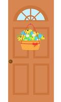 fleurs dans un panier sur la porte. illustration vectorielle vecteur
