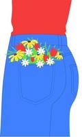 fleurs en jeans. bouquet de fleurs dans la poche d'un jean bleu. illustration vectorielle. vecteur