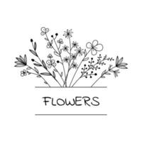 cadre floral dessiné à la main. logo. fleurs et feuilles de doodle décrites, cadre pour votre texte. illustration vectorielle vecteur