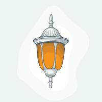 lanterne blanche avec lumière jaune dans la conception dessinée à la main pour la conception de modèles de ramadan ou eid vecteur