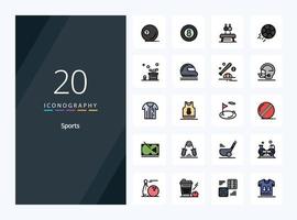 20 icônes remplies de lignes sportives pour la présentation vecteur