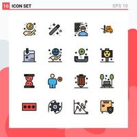 interface mobile ligne remplie de couleur plate ensemble de 16 pictogrammes d'élévateur de camion graphique travailleur travail modifiable éléments de conception de vecteur créatif