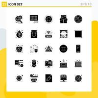 interface mobile ensemble de glyphes solides de 25 pictogrammes d'éléments de conception vectoriels modifiables de données de fichier de bouée de sauvetage de dossier électronique vecteur