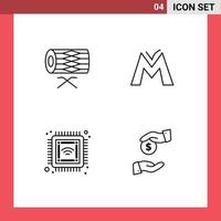 ensemble de 4 symboles d'icônes d'interface utilisateur modernes signes pour la pièce de monnaie de défilé de puce de tambour futurs éléments de conception vectoriels modifiables vecteur