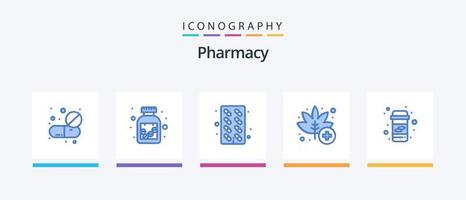 pack d'icônes bleu pharmacie 5, y compris la médecine. herbe. capsule. Médicament. feuille. conception d'icônes créatives vecteur