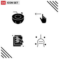 pack de 4 signes et symboles de glyphes solides modernes pour les supports d'impression Web tels que les éléments de conception vectoriels modifiables de protection des mains de vacances de hacker de noix de coco vecteur