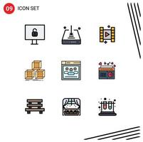 ensemble moderne de 9 couleurs et symboles plats remplis tels que le réseau éducatif jouer la pile de navigateur éléments de conception vectoriels modifiables vecteur