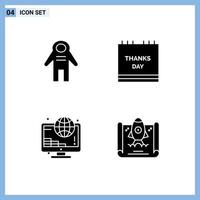 pack de 4 signes et symboles de glyphes solides modernes pour les supports d'impression Web tels que l'investissement astronaute voyageur de l'espace paiement de vacances éléments de conception vectoriels modifiables vecteur