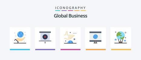 pack d'icônes global business flat 5, y compris ballon. apprentissage. une entente. global. international. conception d'icônes créatives vecteur
