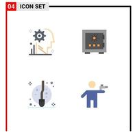 pack d'icônes plates de 4 symboles universels d'esprit boîte de vitesses sécurisée éléments de conception vectoriels modifiables de sécurité vecteur