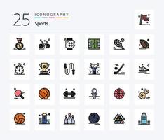 pack d'icônes de sport rempli de 25 lignes comprenant une aire de jeux. Football. sport. montre intelligente. toucher vecteur