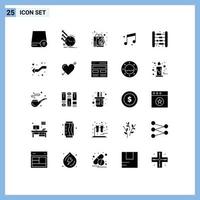 ensemble de 25 glyphes solides universels pour les applications web et mobiles régularités de la musique pour bébé éléments de conception vectoriels modifiables pour le marketing audio vecteur