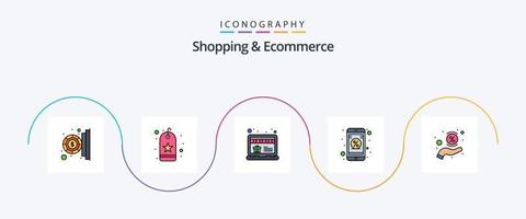 ligne de shopping et de commerce électronique remplie de 5 icônes plates, y compris l'offre. remise. en ligne. téléphone intelligent. remise sur l'application vecteur