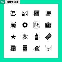groupe de 16 signes et symboles de glyphes solides pour la gestion de l'analyse du clavier de messagerie éléments de conception vectoriels modifiables vecteur