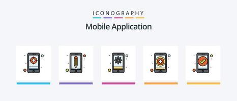 ligne d'application mobile remplie de 5 packs d'icônes, y compris gps. application. contrôler. du son. conception d'icônes créatives vecteur