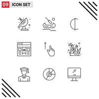 ensemble de 9 symboles d'icônes d'interface utilisateur modernes signes pour le geste de la main argent doigt site éléments de conception vectoriels modifiables vecteur