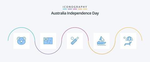 pack d'icônes bleues de la fête de l'indépendance de l'australie 5, y compris le pays. bateau. drapeau. bateau. criquet vecteur
