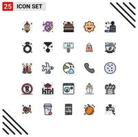 pack de 25 signes et symboles de couleurs plates de lignes remplies modernes pour les supports d'impression Web tels que les emojis de gâteau de soins de la peau cookie éléments de conception vectoriels modifiables vecteur