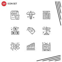 contour de l'interface mobile ensemble de 9 pictogrammes de vente stylo scolaire préscolaire abc éléments de conception vectoriels modifiables vecteur