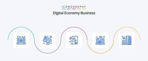 pack d'icônes bleu 5 d'affaires d'économie numérique, y compris l'industrie. imeuble. numérique. de l'argent. économie vecteur