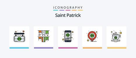 pack de 5 icônes remplies de la ligne saint patrick, y compris saint. trèfle. pot. Patrick. Irlande. conception d'icônes créatives vecteur