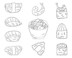 jeu de sushi, dessin au trait. illustration vectorielle sur fond blanc. vecteur
