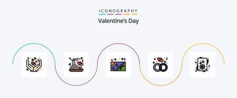 pack d'icônes plat rempli de 5 lignes de la saint-valentin, y compris la saint-valentin. carte. boîte. mariage. l'amour vecteur