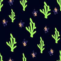 motif vectoriel harmonieux dessiné à la main avec de jolis cactus et fleurs, illustration botanique pour le papier peint, la conception d'emballage et d'emballage, motif coloré pour tissu et textile à plat