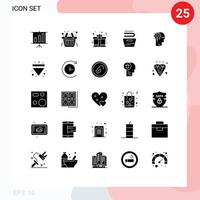 ensemble moderne de 25 glyphes et symboles solides tels que l'analyse humaine boîte-cadeau laver les vêtements éléments de conception vectoriels modifiables vecteur