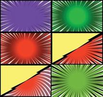 fond de cadres colorés de bande dessinée avec des rayons de demi-teintes effets radiaux et pointillés style pop art vecteur