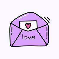 enveloppe avec une lettre dessinée à la main doodle illustration de la saint-valentin. amour et icône mignonne romantique. élément unique vecteur