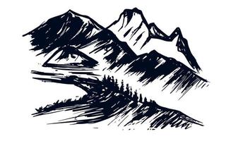 paysage de montagne, camping dans la nature, style de croquis, illustrations vectorielles. vecteur