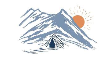 camping dans la nature, montagnes, illustrations dessinées à la main vecteur