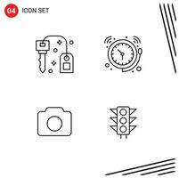 pack d'icônes vectorielles stock de 4 signes et symboles de ligne pour l'horloge de succès de la caméra de l'hôtel éléments de conception vectoriels modifiables de base vecteur
