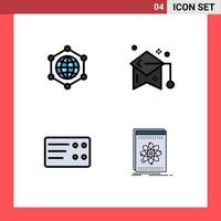 ensemble de 4 symboles d'icônes d'interface utilisateur modernes signes pour l'application de mortier d'éducation au transport mondial éléments de conception vectoriels modifiables vecteur