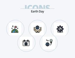 pack d'icônes remplies de ligne de jour de la terre 5 conception d'icônes. fabrication écologique. l'amour. la terre. monde. la terre vecteur