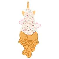 cornet de crème glacée en forme de poisson taiyaki dans un style plat de dessin animé. illustration vectorielle dessinée à la main de la cuisine japonaise traditionnelle, sucrée, dessert vecteur