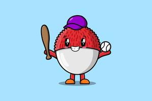 personnage de dessin animé mignon litchi jouant au baseball vecteur