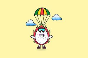 mascotte, dessin animé, dragon, fruit, parachutisme, à, parachute vecteur