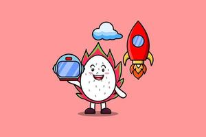 mignon, mascotte, dessin animé, dragon, fruit, comme, astronaute vecteur