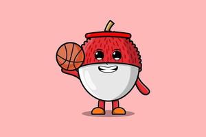 personnage de dessin animé mignon litchi jouant au basket vecteur