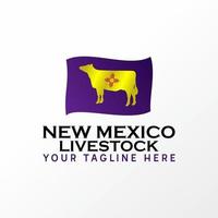 drapeau du nouveau-mexique simple et unique et image de vache graphique icône logo design abstrait concept vecteur stock. peut être utilisé comme symbole associé à un animal ou à du bétail