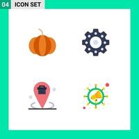pack de 4 icônes plates créatives d'éléments de conception vectoriels modifiables de localisation d'engrenages de marketing de citrouille vecteur