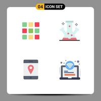 pack d'interface utilisateur de 4 icônes plates de base d'éléments de conception vectoriels modifiables mobiles de molécules de carrés de localisation web