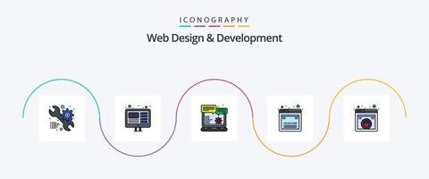 ligne de conception et de développement Web remplie de 5 icônes plates, y compris la conception. javascript. le navigateur. développement. vecteur