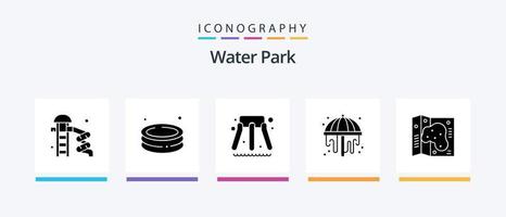 pack d'icônes glyphe 5 du parc aquatique, y compris le jardin. emplacement. glissière. carte. parc. conception d'icônes créatives vecteur